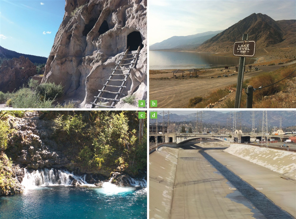 Các dòng sông và nguồn nước thay đổi thích nghi với các yếu tố tự nhiên và con người: a) Xã hội tiên tiến trong tàn tích Ancestral Puebloan, Hồ Nevada’s Walker, Sông McKenzie, Sông Los Angeles 