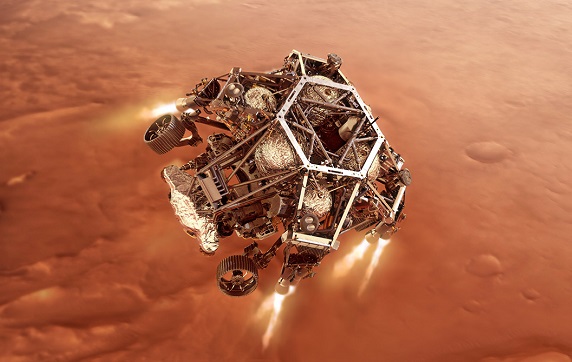 Hình ảnh mô phỏng tàu thăm dò Perseverance tiến gần tới bề mặt sao Hỏa.