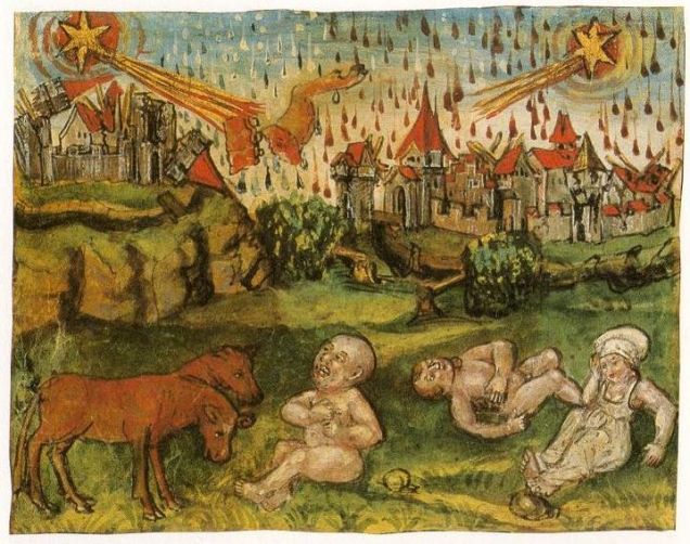 Một bức tranh miêu tả quan sát sao chổi Halleys xuất hiện năm 1456. Bức họa minh họa trong “The Luzerner Schilling” (Lucerne Chronicle) xuất bản năm 1513. Nguồn: medievalists.net