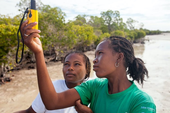 Người dân sử dụng GPS để lập bản đồ rừng ngập mặn ở Lamboara, Madagascar