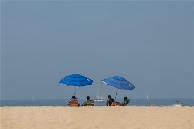 Người dân tránh nóng trên bãi biển tại Venice, California, Mỹ.