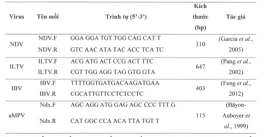 Nghiên cứu phát triển kỹ thuật PCR đa mồi (multiplex PCR) để phát hiện nhanh một số vius gây bệnh đường hô hấp ở gà tại miền Bắc Việt Nam